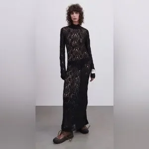Zara | Dresses | Long Crocheted Knit Dress Limited Edition